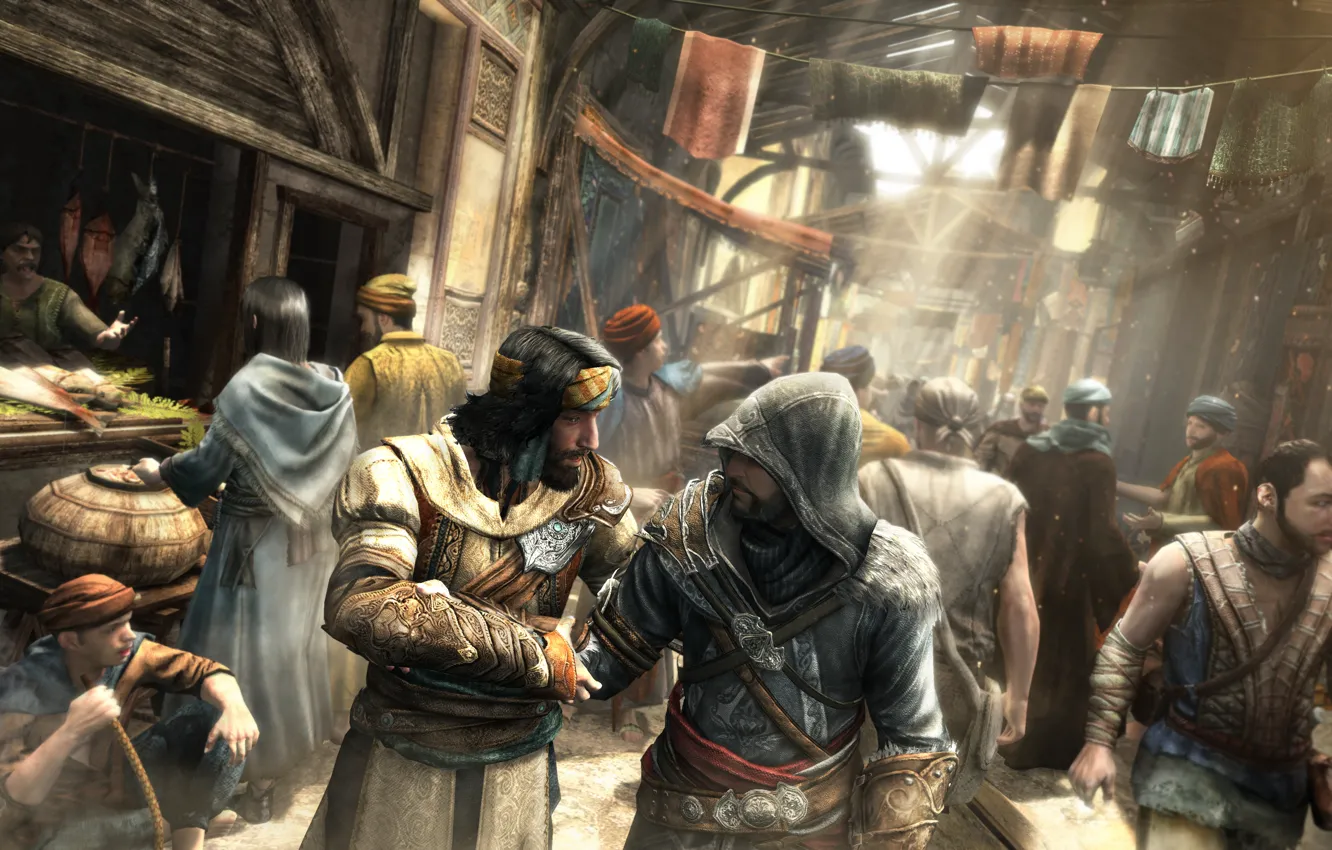 Photo wallpaper assassins creed, market, Ezio, revelations