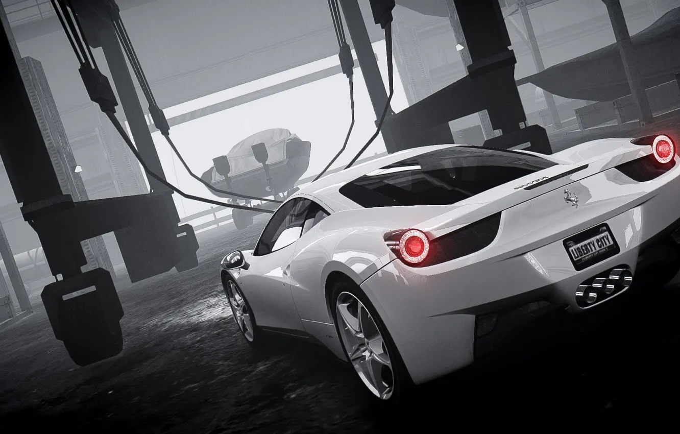 Photo wallpaper machine, fog, b/W, GTA 4, Ferrari Italia
