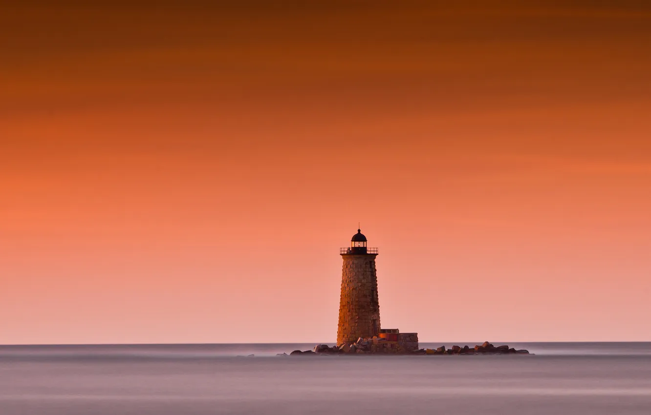 Photo wallpaper landscape, the ocean, dawn, lighthouse