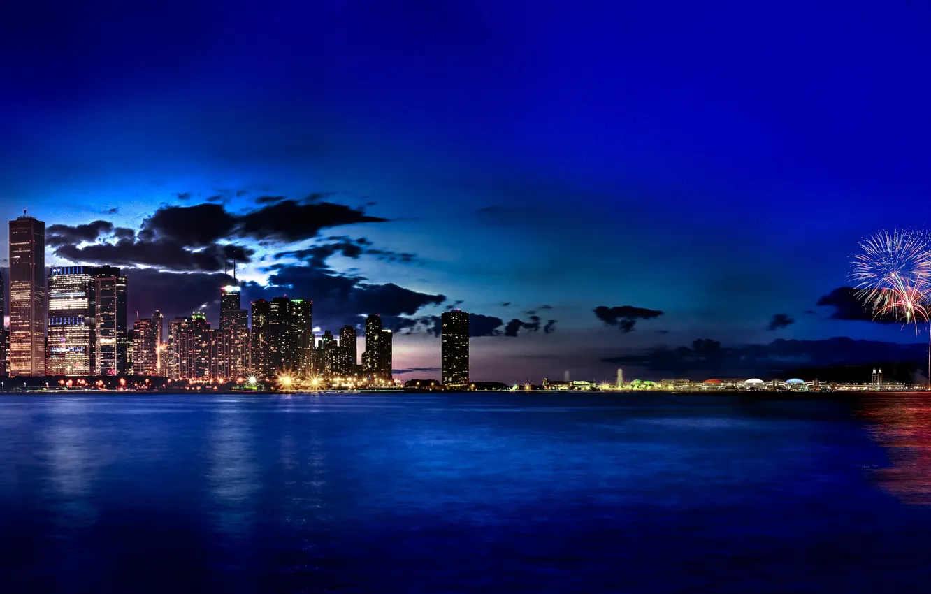 Photo wallpaper city, Chicago, USA, Chicago, Illinois, Navy Pier, Fireworks