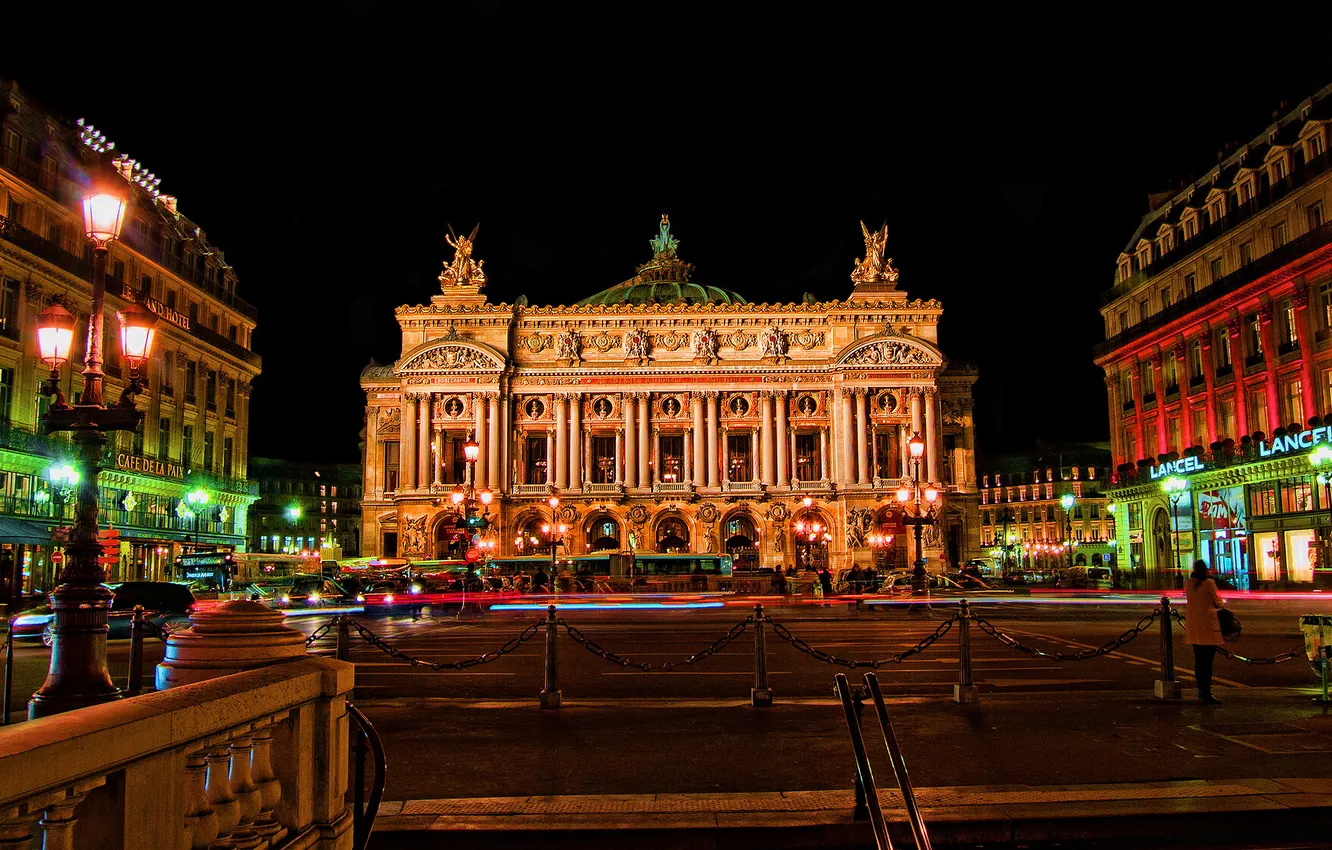 Photo wallpaper night, lights, France, Paris, home, theatre, Opera