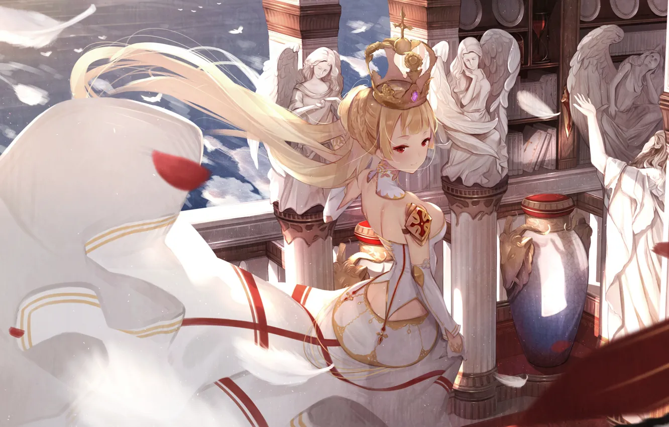 Photo wallpaper girl, anime, train, art, statue