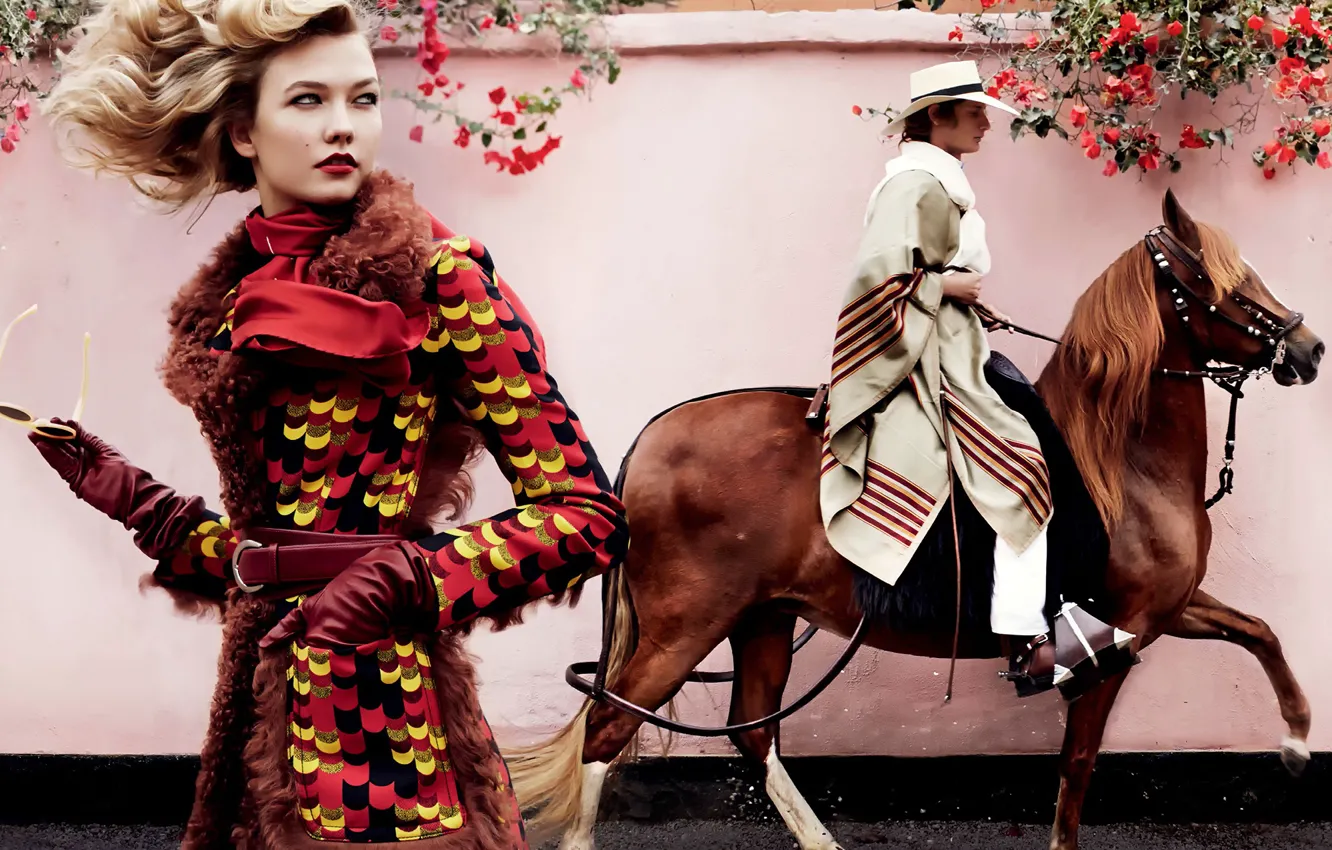 Photo wallpaper horse, rider, Mexican, Vogue, Karlie Kloss, June 2014