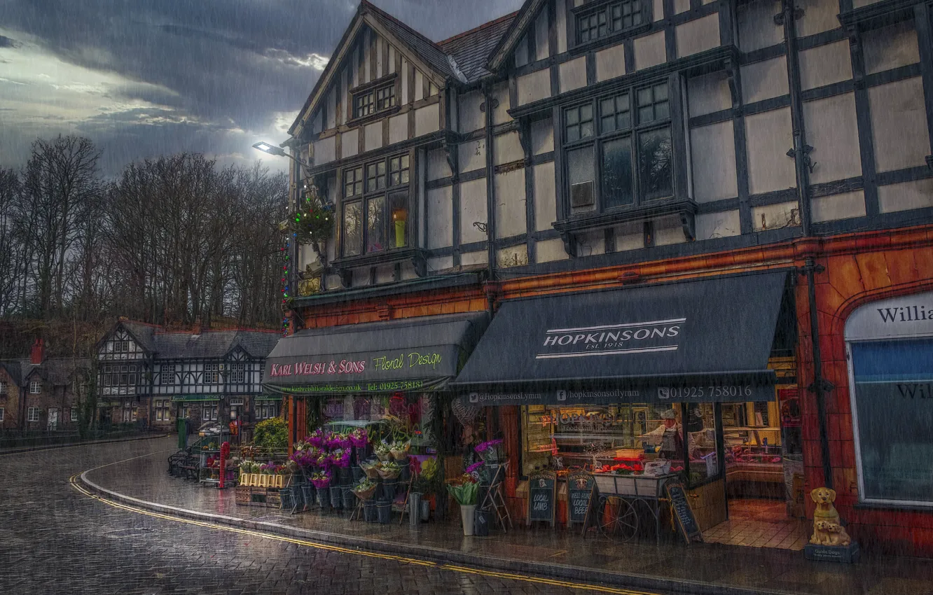 Photo wallpaper the city, rain, England, Lymm
