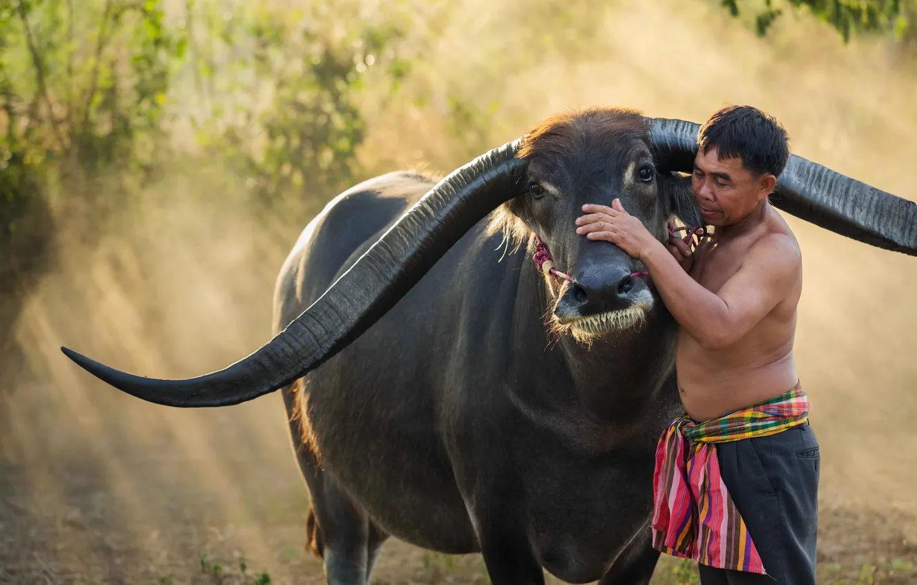 Photo wallpaper man, child, asian, villager
