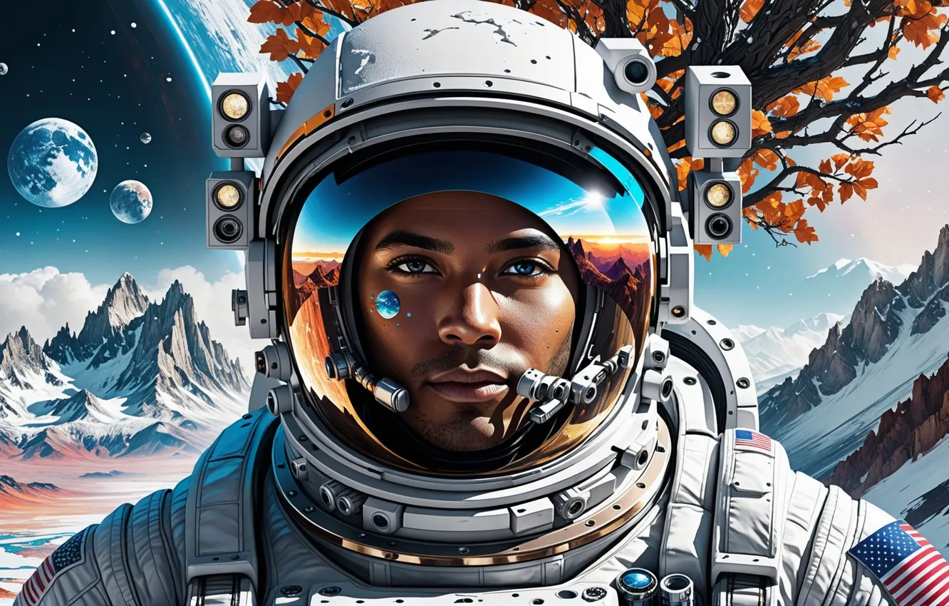 Photo wallpaper nature, astronaut, the suit, guy