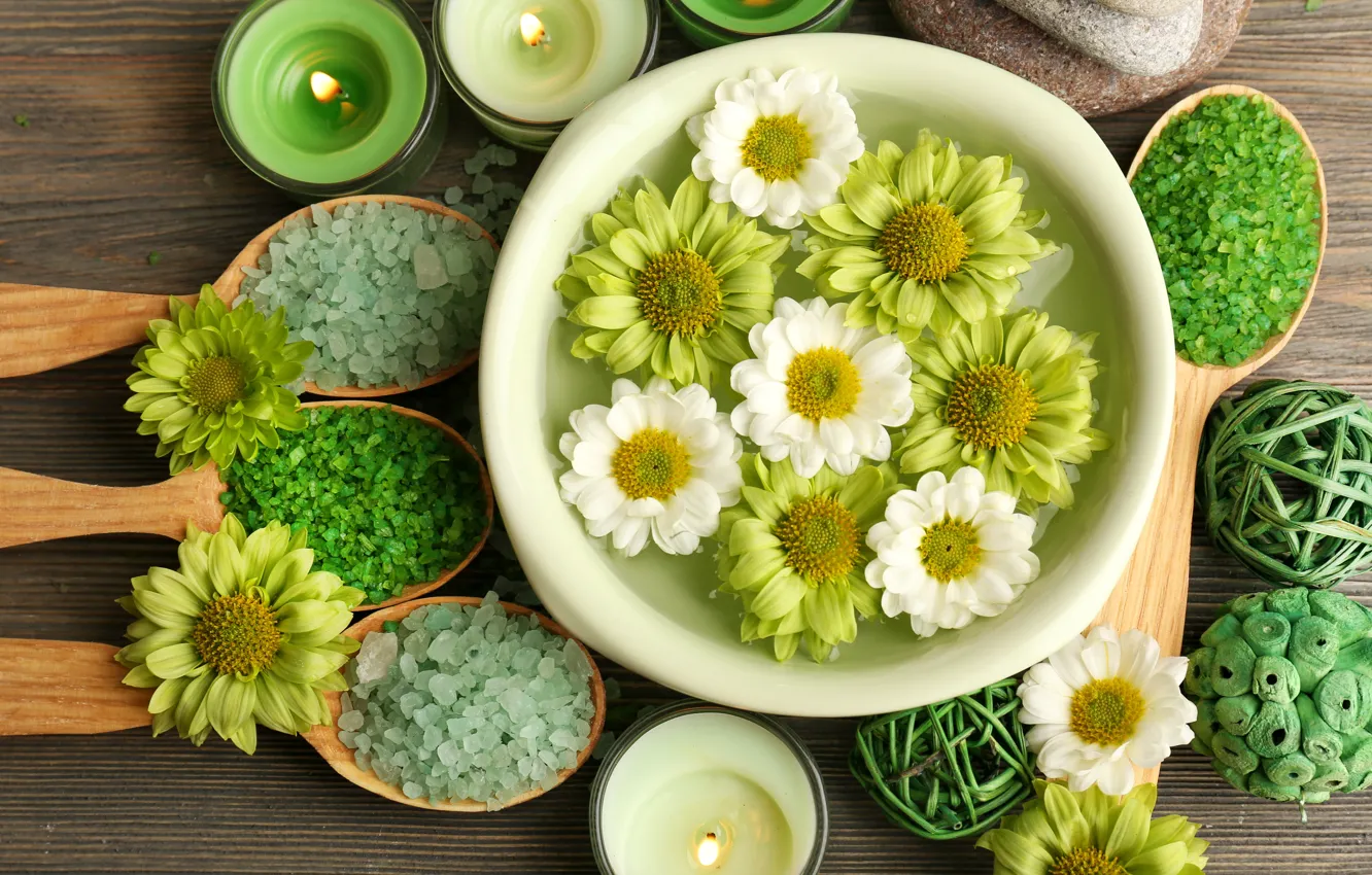 Photo wallpaper flowers, candles, relax, flowers, Spa, still life, candles, salt