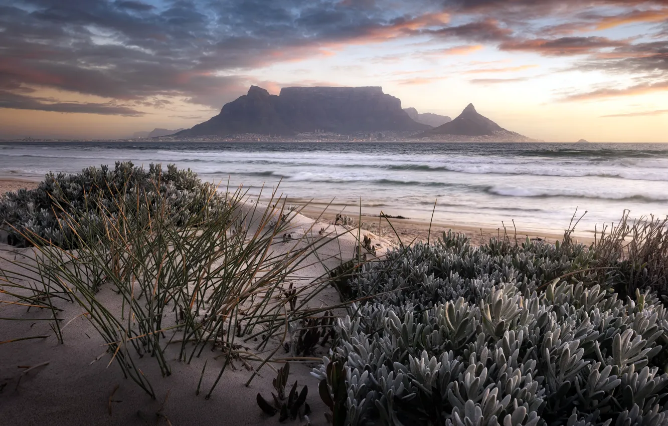 Photo wallpaper sunset, Cape Town, Table Mountain, Blouberg Beach