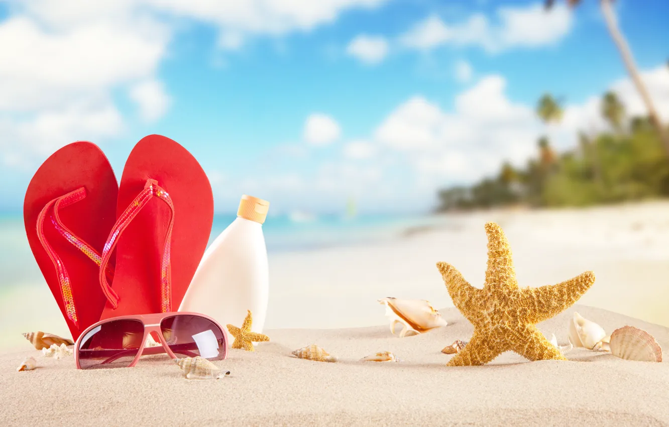 Photo wallpaper sand, sea, beach, summer, the sun, shell, summer, beach