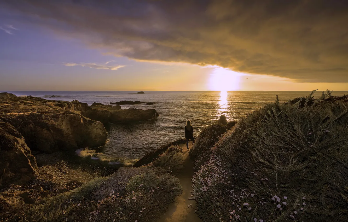 Photo wallpaper sea, sunset, nature