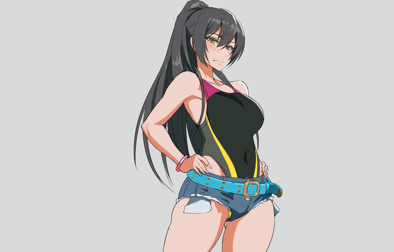 Photo wallpaper girl, sexy, cleavage, shorts, long hair, boobs, anime, beautiful