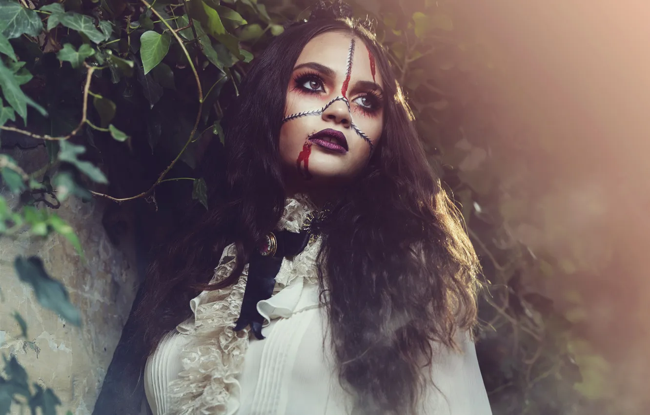 Photo wallpaper look, girl, face, style, portrait, makeup, Halloween, image