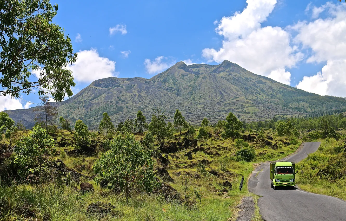 Photo wallpaper road, machine, landscape, mountains, Indonesia, Island Bali