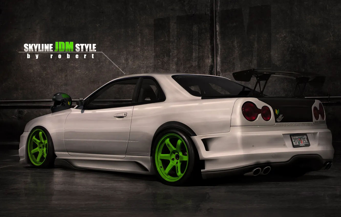 Photo wallpaper style, tuning, ass, helmet, Nissan, GT-R, skyline, style