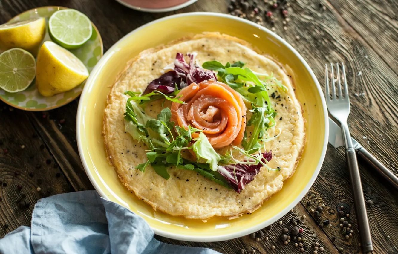 Photo wallpaper greens, food, fish, Breakfast, omelette