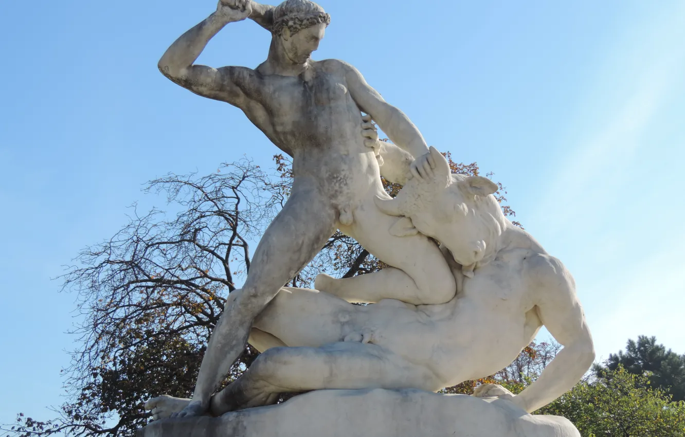 Photo wallpaper Paris, fight, warrior, statue, The Tuileries Garden