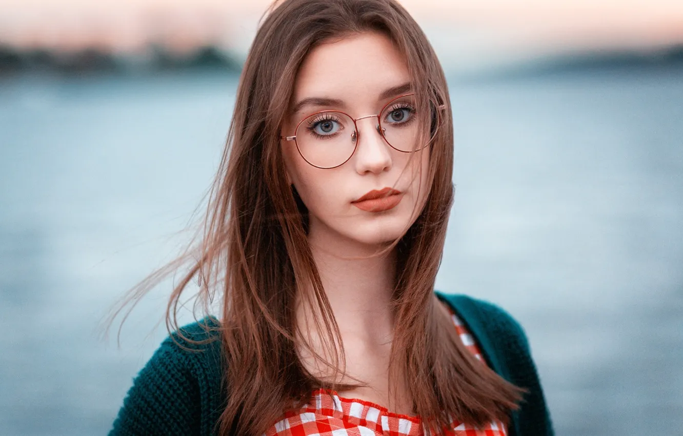 Wallpaper look, girl, face, hair, portrait, glasses, Renat Fotov ...