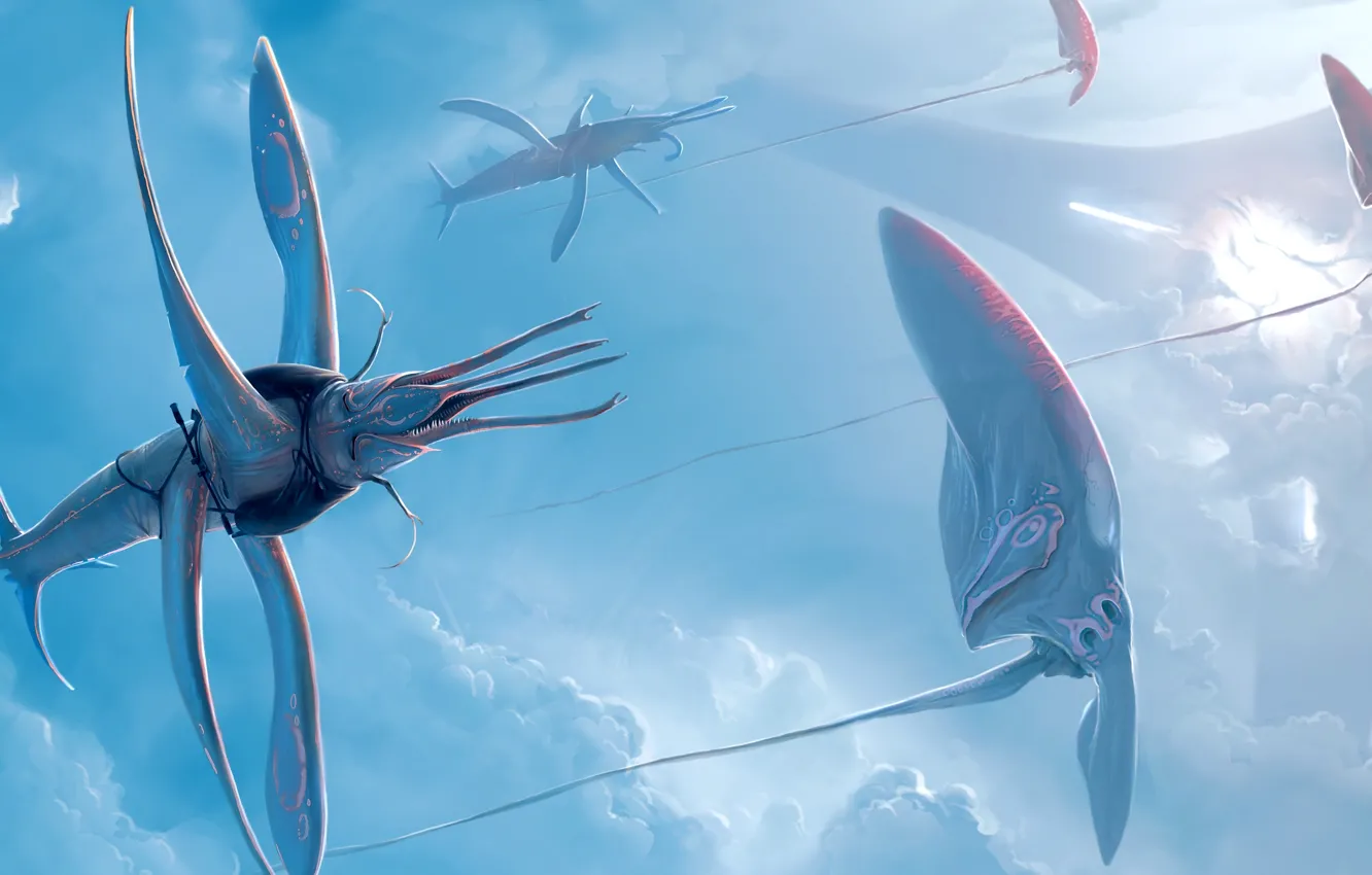 Photo wallpaper flight, being, art, tentacles, in the sky, abiogenisis