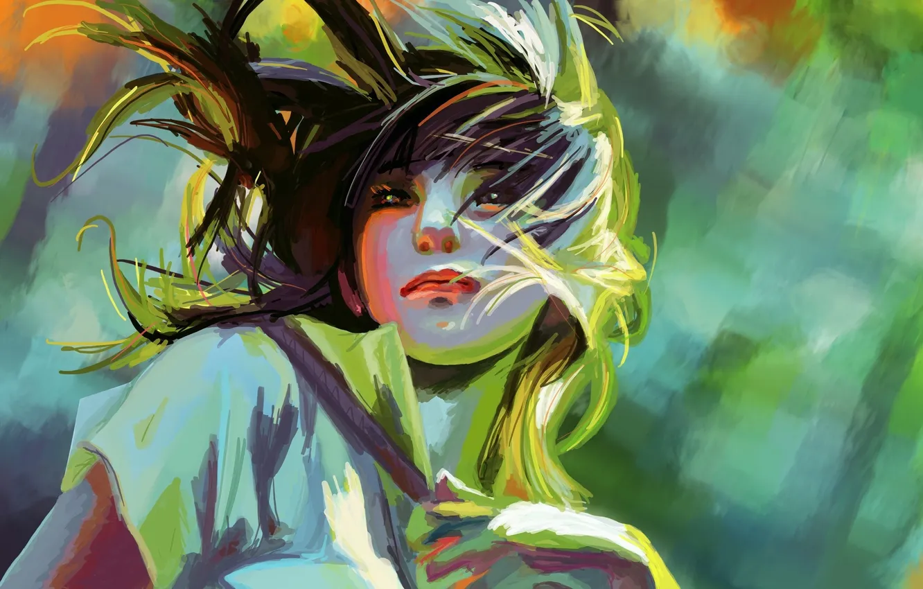 Photo wallpaper girl, art, painting, hair