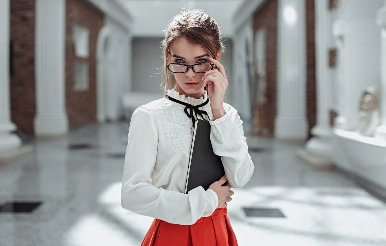 Photo wallpaper Girl, Look, Glasses, Book, Beautiful, Irina Regent