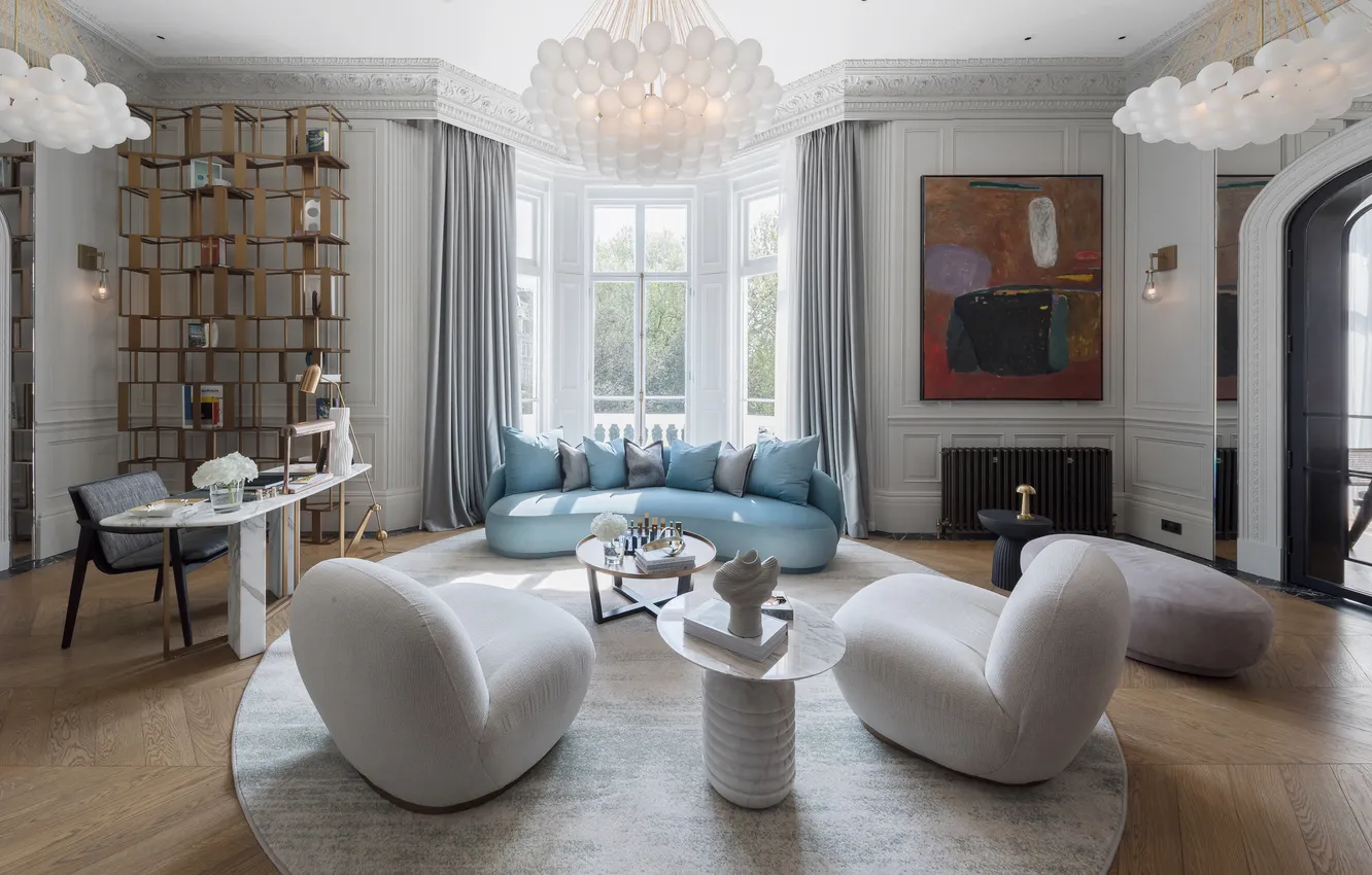 Photo wallpaper design, style, room, home office, upholstered furniture, by Houzz UK, a luxurious study with a …