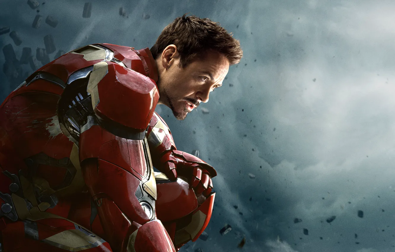 Photo wallpaper wallpaper, metal, Action, fantasy, sky, Iron Man, clouds, and