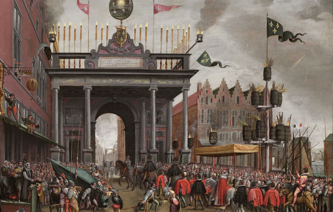 Photo wallpaper oil, picture, 1600, Monogrammist, The monogrammist, Ceremonial entrance, Francois, the Duke of Anjou to Antwerp