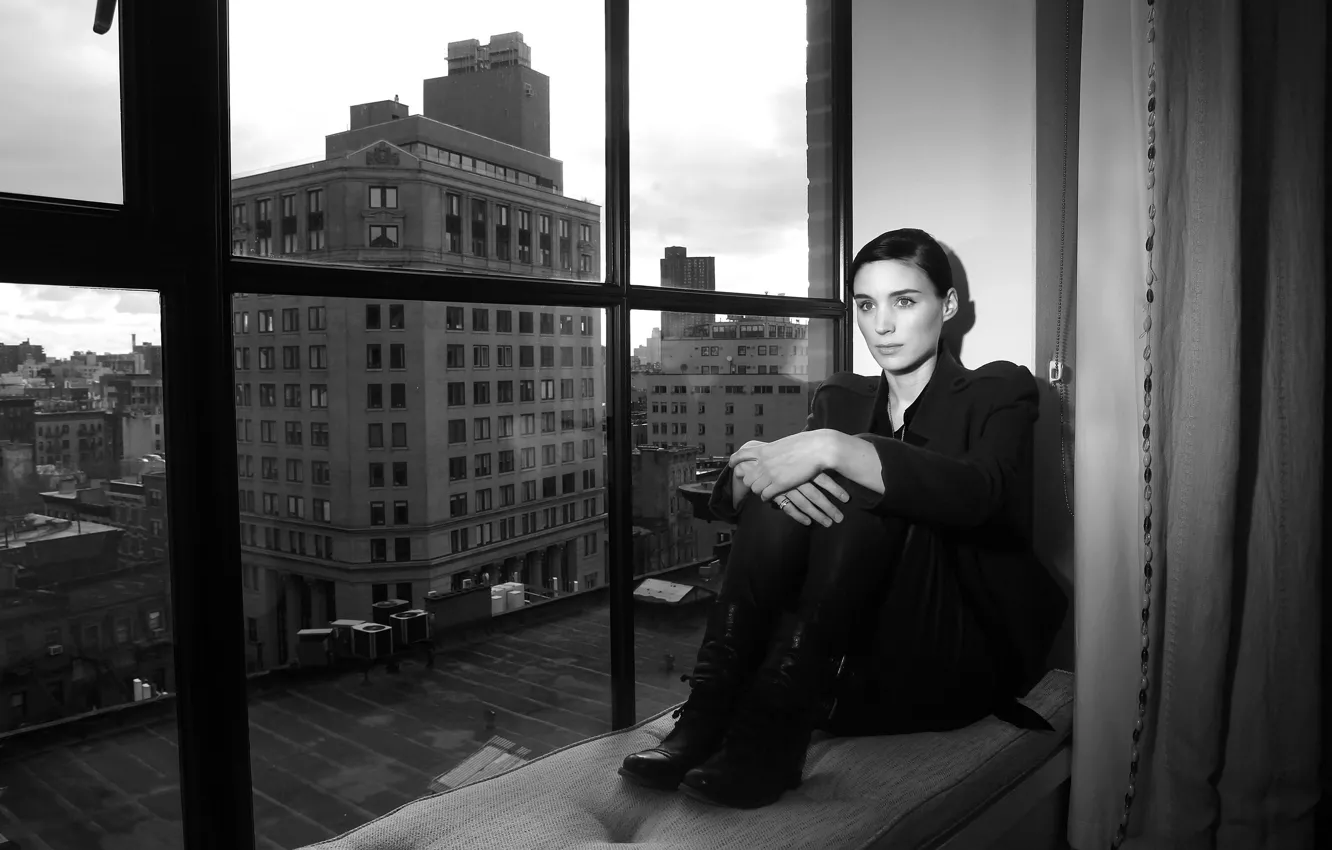 Photo wallpaper skyscrapers, actress, window, architecture, model, Rooney Mara, Rooney Mara