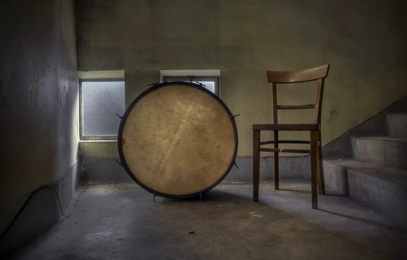 Photo wallpaper chair, ladder, drum