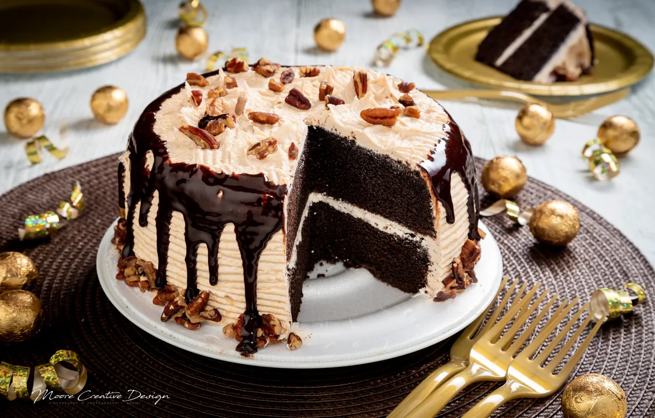 Photo wallpaper chocolate, cake, nuts, cream
