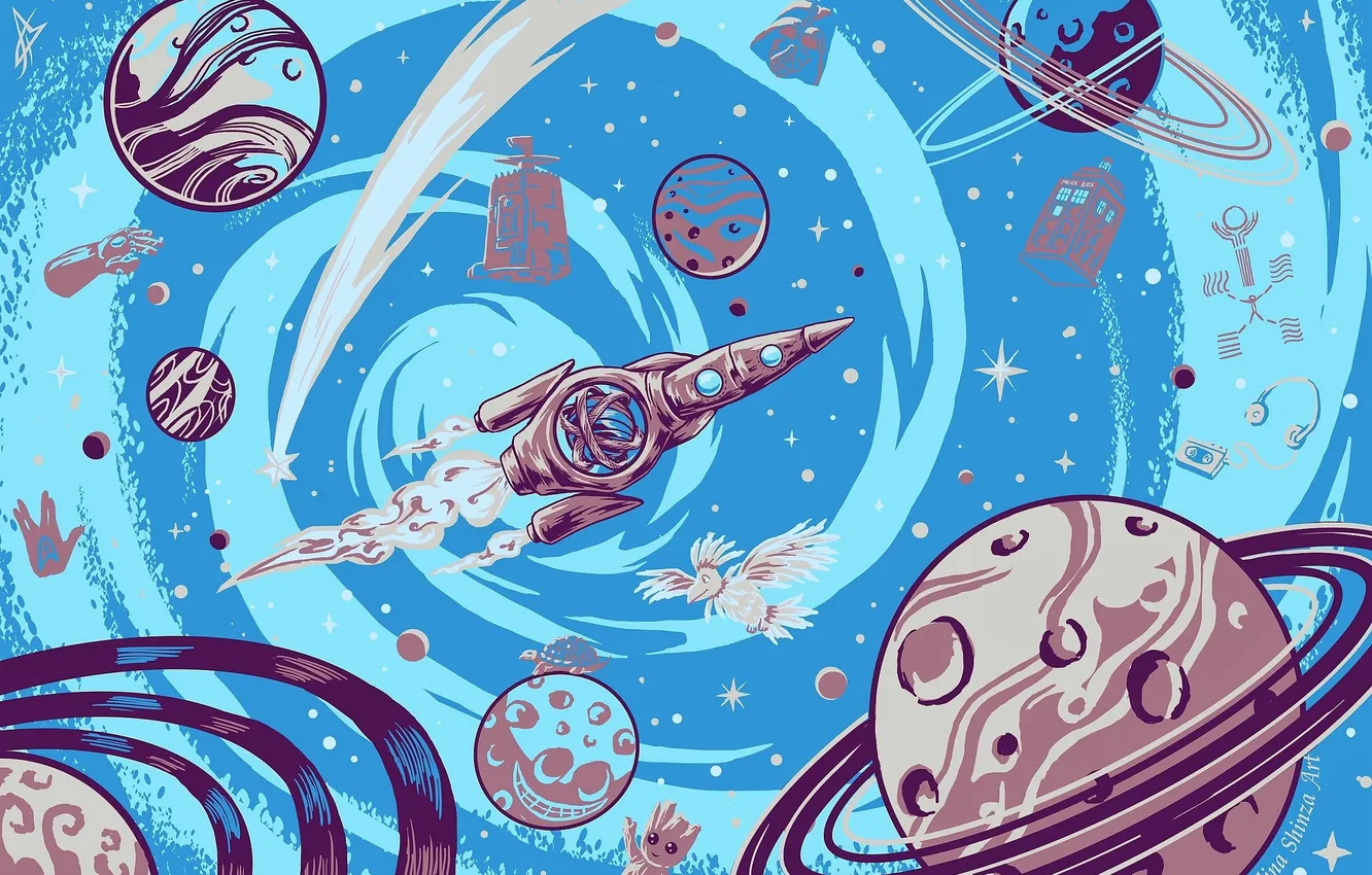 Photo wallpaper planet, art, characters, Groot