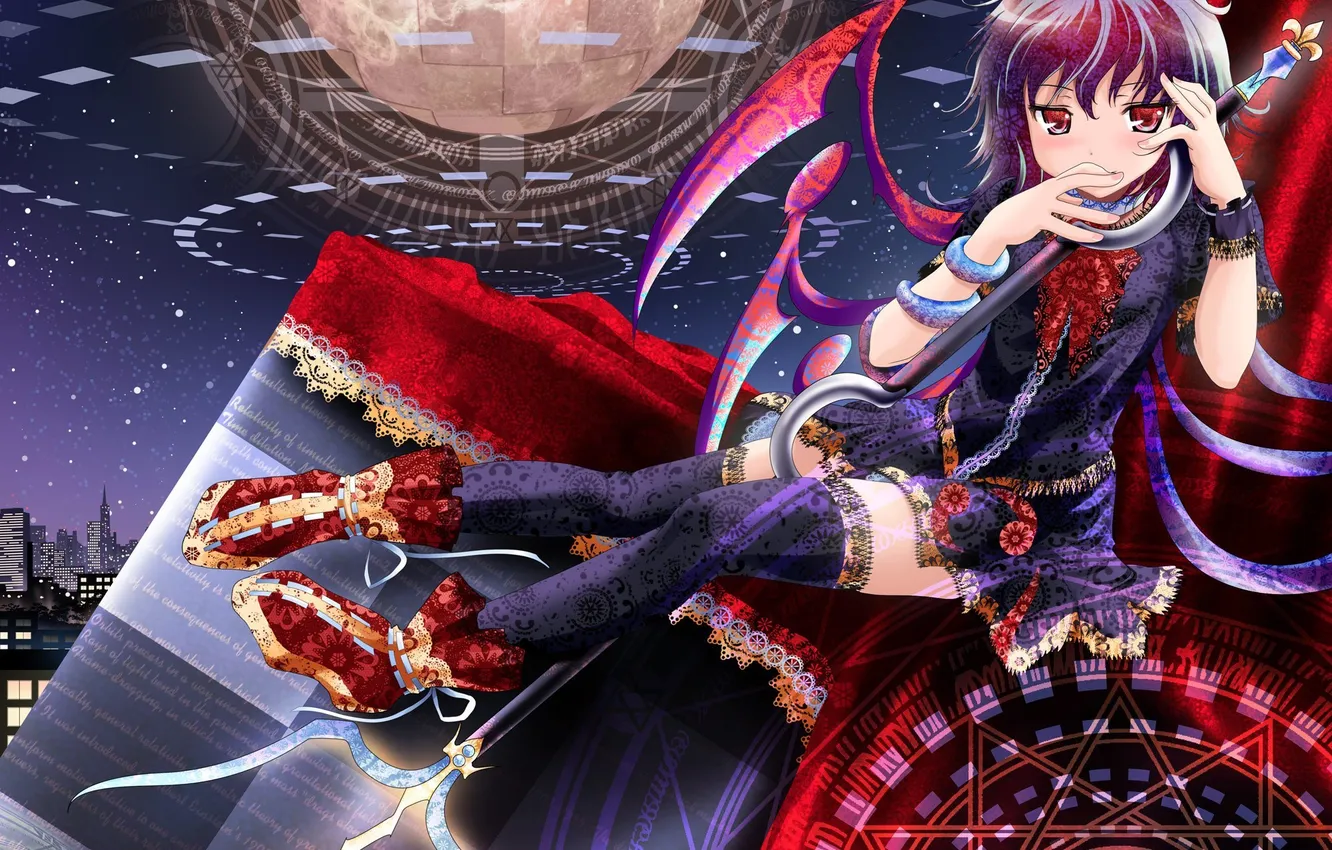 Photo wallpaper the sky, girl, stars, night, the city, lights, home, wings