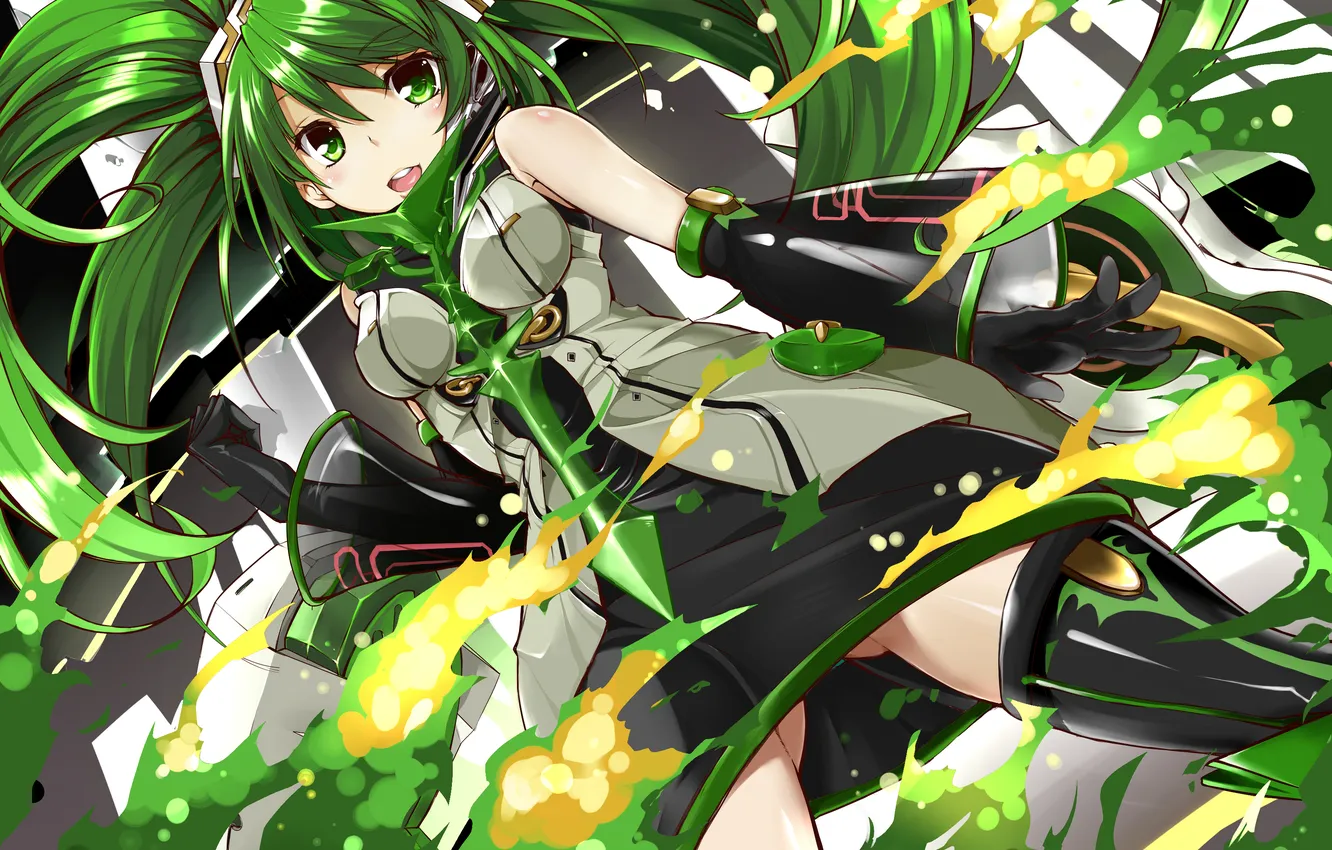 Photo wallpaper girl, smile, stockings, vocaloid, hatsune miku, green hair, long hair, Vocaloid