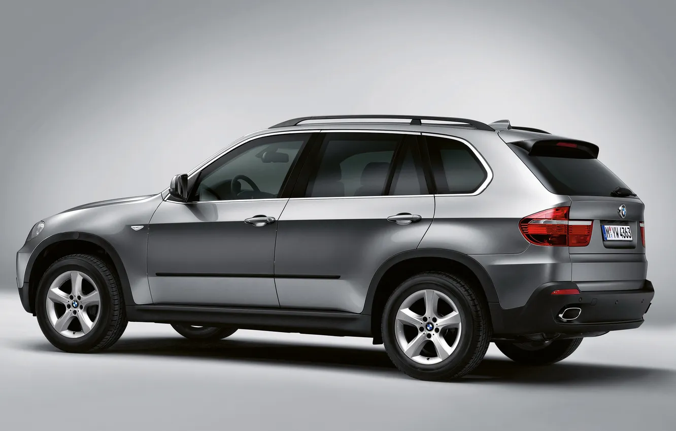 Photo wallpaper lights, grey background, drives, BMW x5, side view