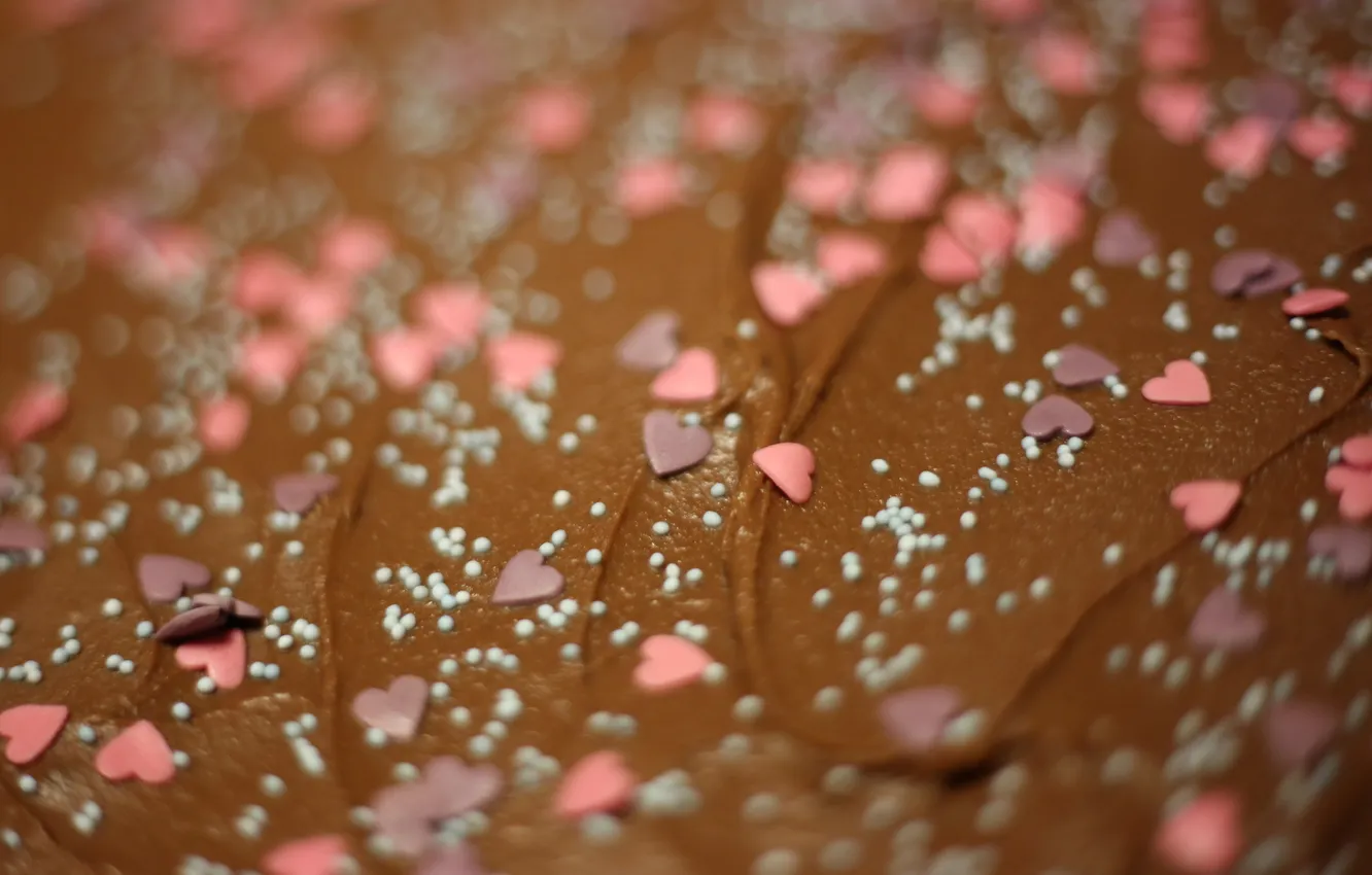 Photo wallpaper hearts, dessert, Chocolate-mocha frosting