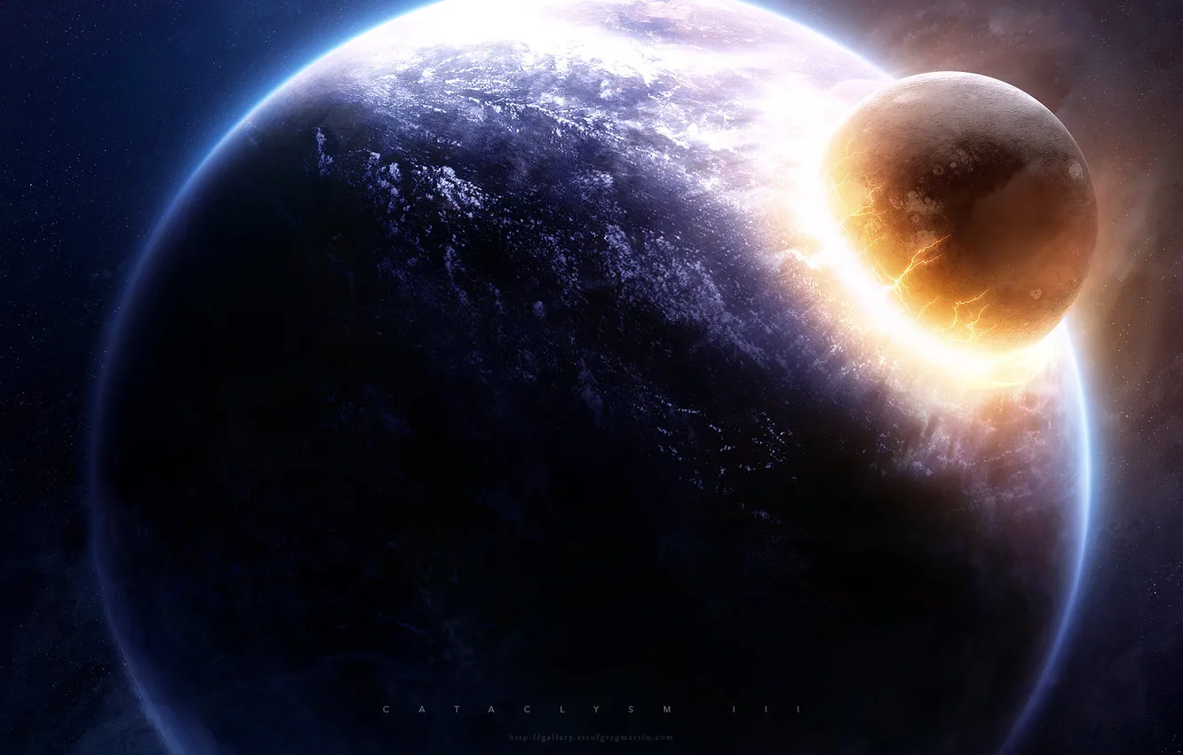 Photo wallpaper planet, asteroid, blow, impact, cataclysm