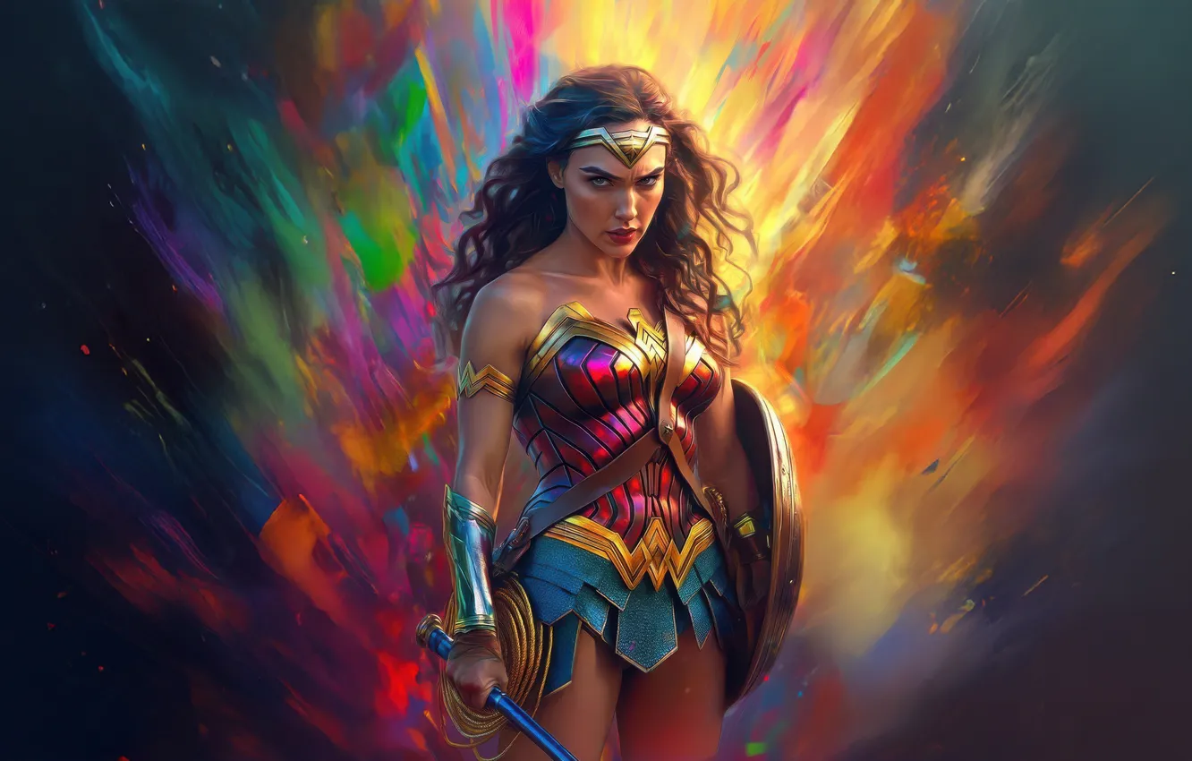 Photo wallpaper background, brunette, art, beauty, Wonder Woman, comic, DC Comics, Diana Prince