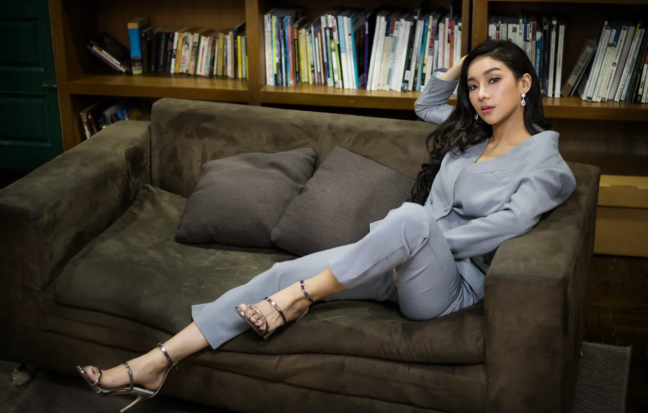 Photo wallpaper look, girl, style, sofa