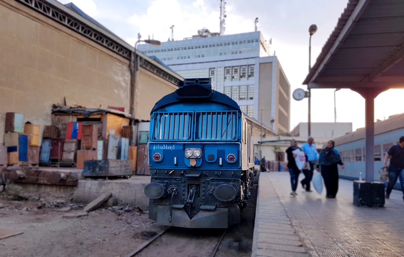 Photo wallpaper Egypt, Train, Clean, class, Locomotive, Train station, elsa3dany1, Blue Locomotive