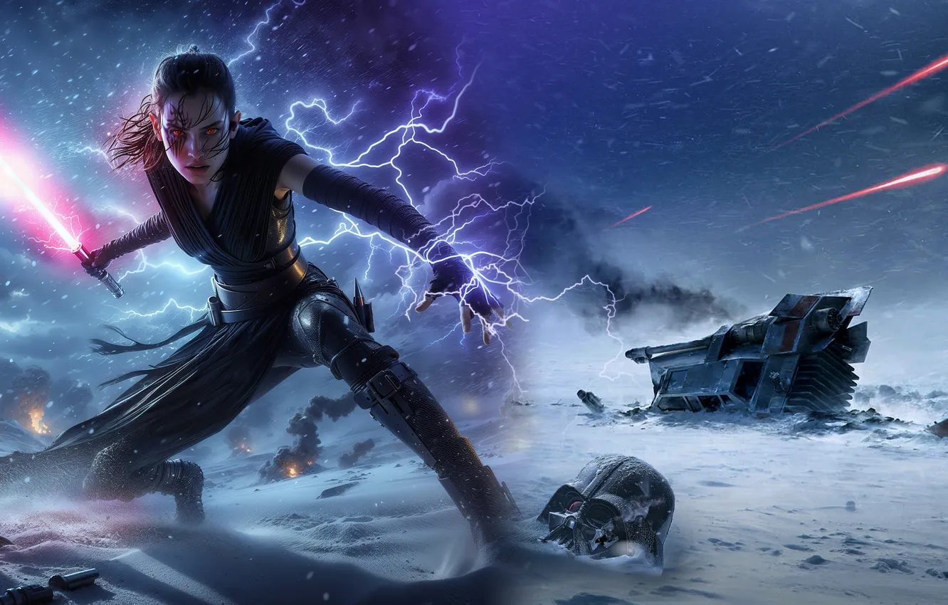 Photo wallpaper Star Wars, girl, fantasy, jedi, laser sword