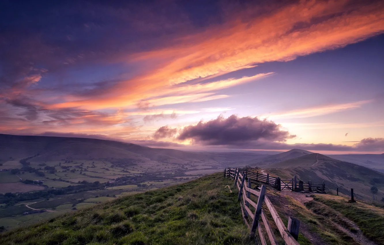 Photo wallpaper the sky, mountains, the fence