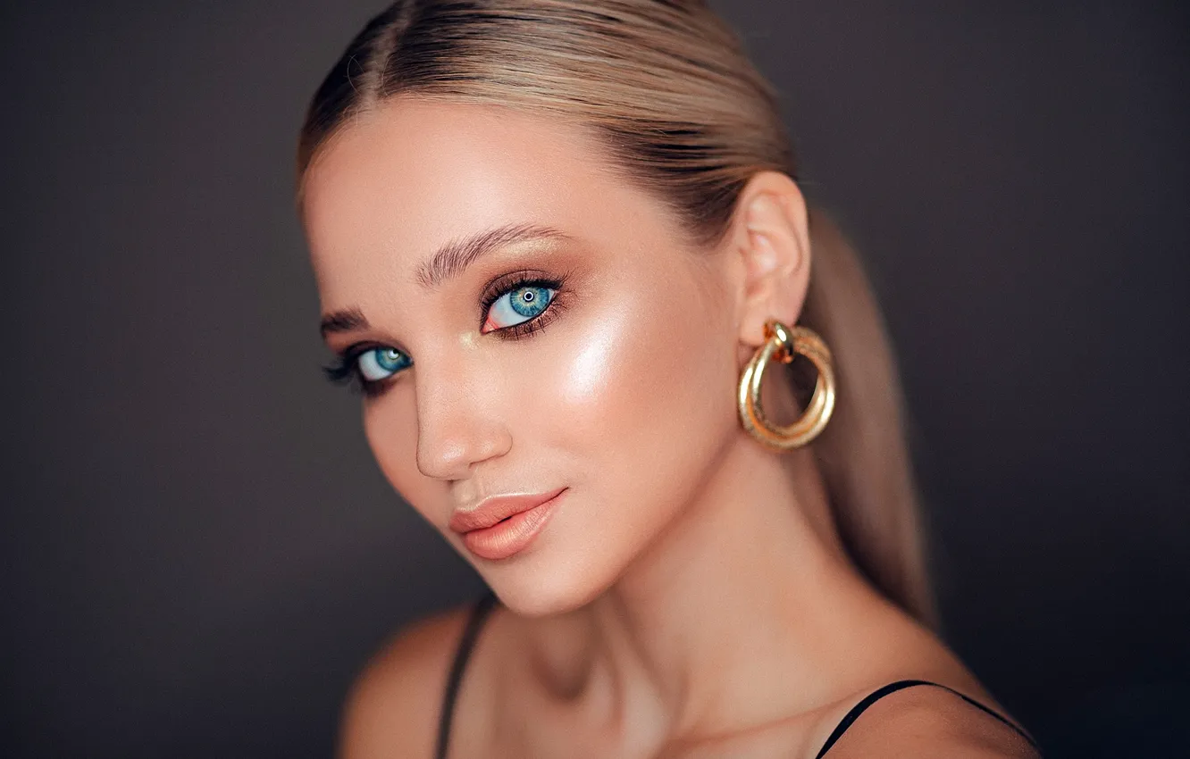 Photo wallpaper look, background, model, portrait, makeup, hairstyle, blonde, ponytail