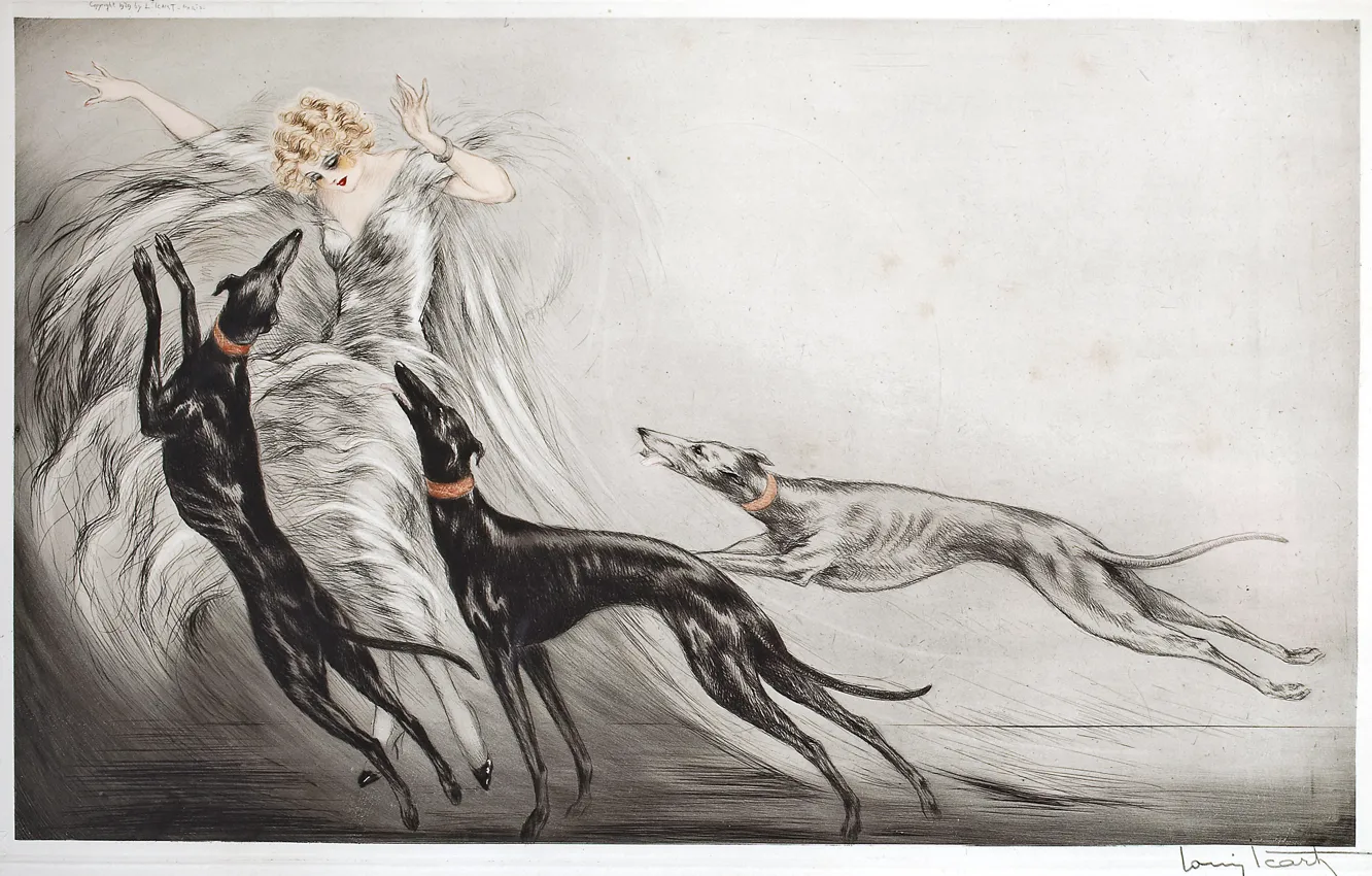 Photo wallpaper dogs, 1929, Louis Icart, Hunting with hounds II