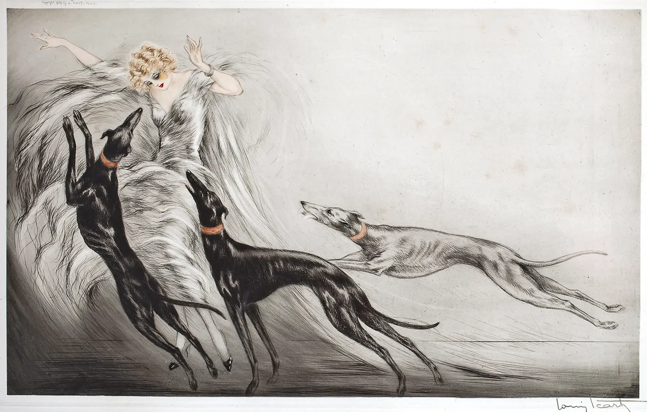Photo wallpaper dog, 1929, Louis Icart, Hunting with hounds II