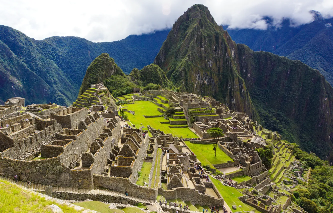 Photo wallpaper Mountains, Panorama, Ruins, Mountains, South America, Peru, Peru, Machu Picchu