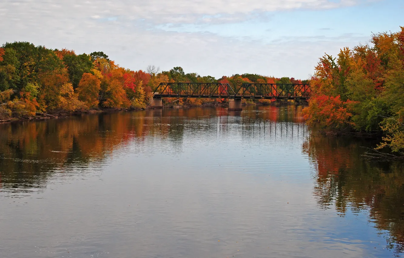 Photo wallpaper Autumn, Lake, Nature, Color, Bridge, Autumn, Colors, The bridge