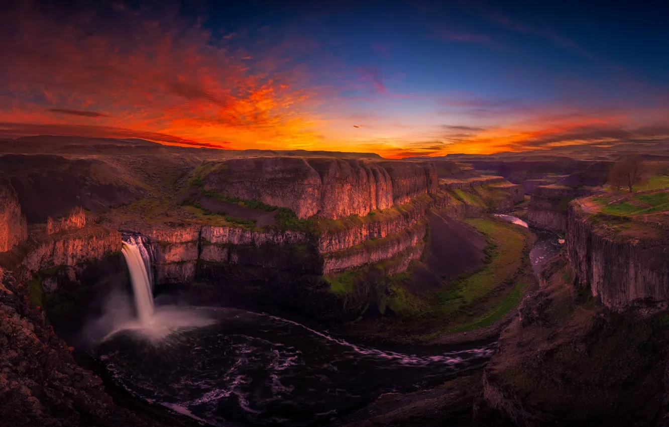 Photo wallpaper the sky, mountains, nature, waterfall, beauty, the evening