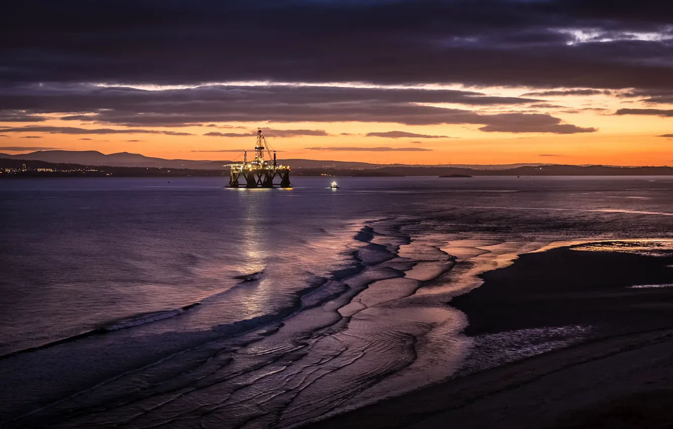Photo wallpaper sea, platform, oil rig
