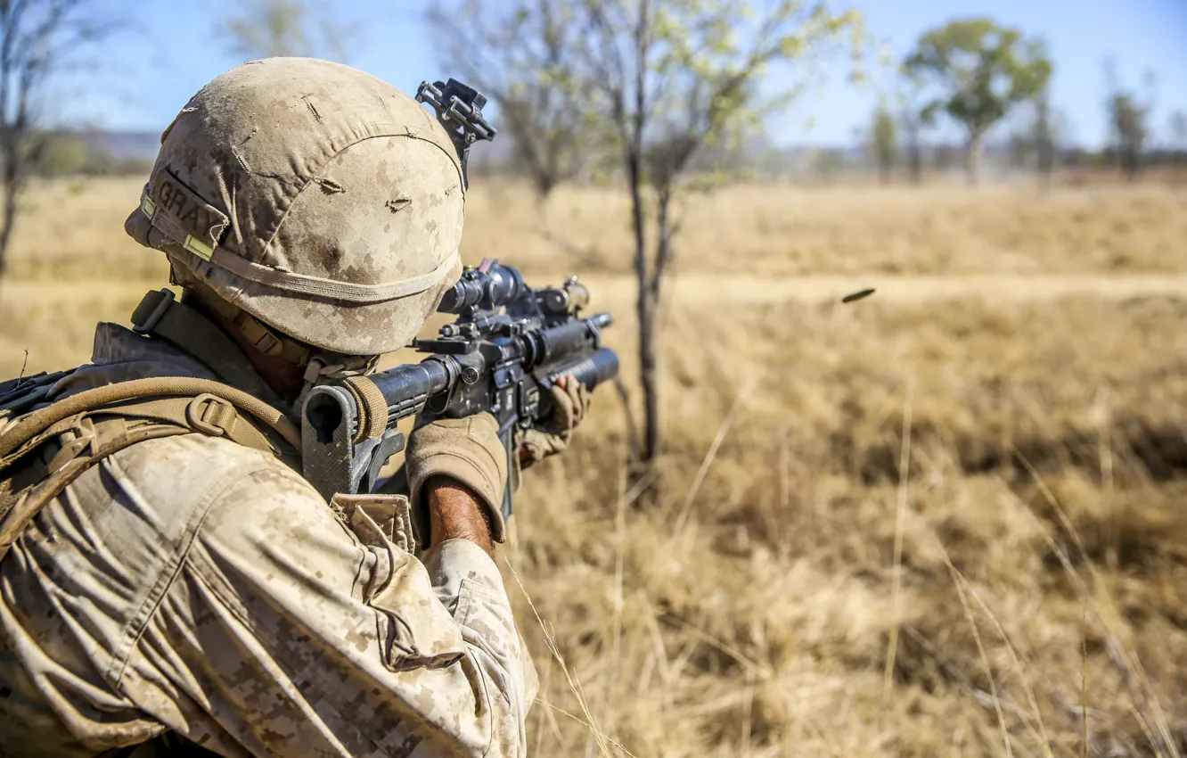 Photo wallpaper soldiers, United States Marine Corps, M16A4