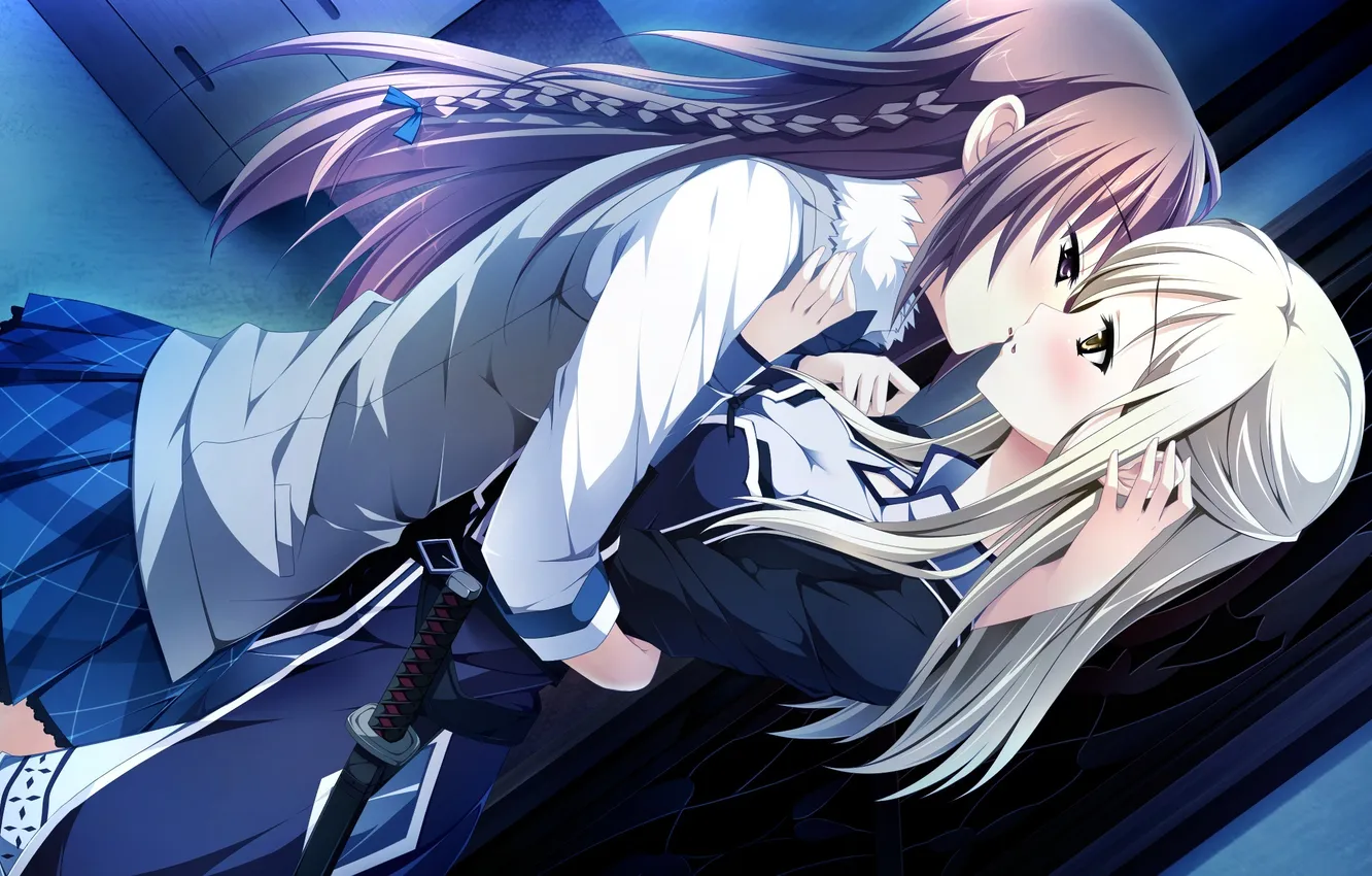 Photo wallpaper girl, kiss, katana